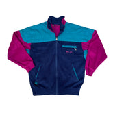 Vintage 90s purple turquoise blue vibrant block panel fleece jacket size medium